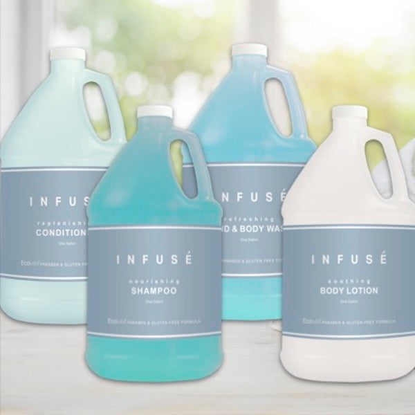 Infuse White Tea and Coconut Toiletries by the Gallon for Vacation Rental Dispenser Refills | GuestOutfitters.com