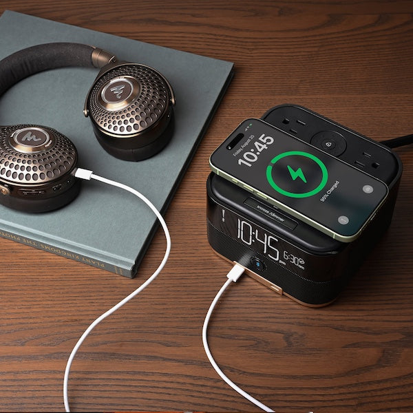 Bluetooth Speakers, Wireless Qi Charging Power Cube alarm clock for hotel guest rooms | GuestOutfitters.com