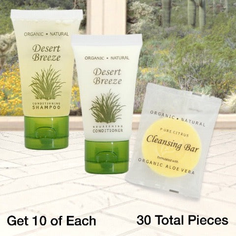 Desert Breeze 30 Piece Hotel Size Bath Toiletry Bundles for Vacation Rentals | GuestOutfitters.com