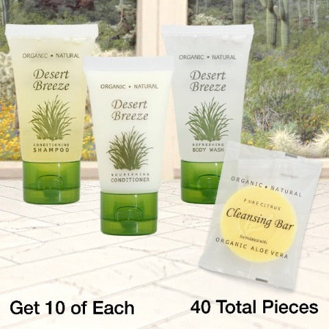 Desert Breeze 40 Piece Hotel Bath Toiletry Bundles for Vacation Rentals | GuestOutfitters.com