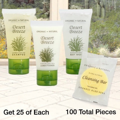 Desert Breeze 100 Piece Hotel Bath Toiletry Bundles for Vacation Rentals | GuestOutfitters.com