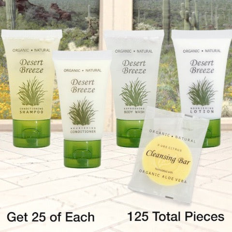 Desert Breeze 125 Piece Hotel Size Bath Toiletry Bundles for Vacation Rentals | GuestOutfitters.com