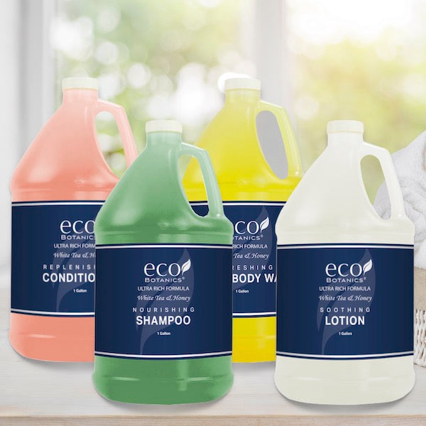 Eco Botanics White Tea and Honey Gallon Bath Toiletry Collection for Dispenser Refills | GuestOutfitters.com