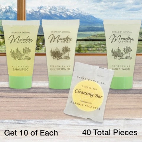 Mountain Breeze 40 Piece Hotel Bath Toiletry Bundles for Vacation Rentals | GuestOutfitters.com