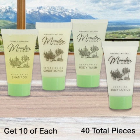Mountain Breeze 40 Piece Bath Toiletry Tube Bundles for Vacation Rentals | GuestOutfitters.com