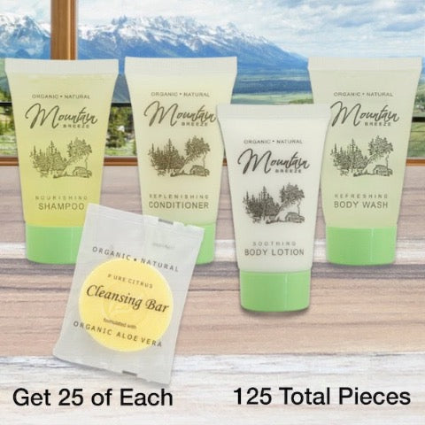Mountain Breeze 125 Piece Hotel Bath Toiletry Bundles for Vacation Rentals | GuestOutfitters.com