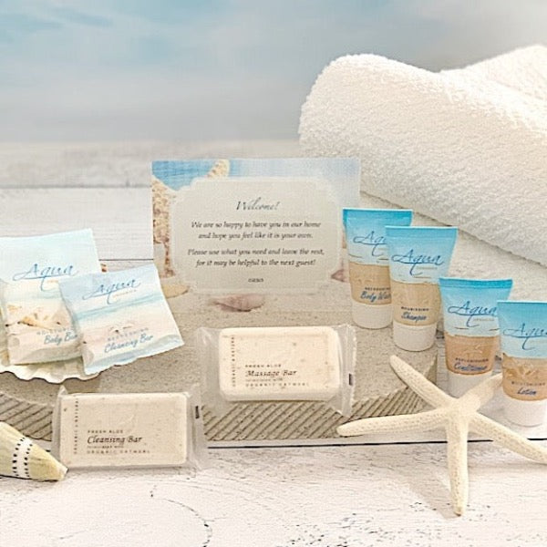 Aqua Organics Beach Themed Bath Toiletry Supplies for Vacation Rentals | GuestOutfitters.com